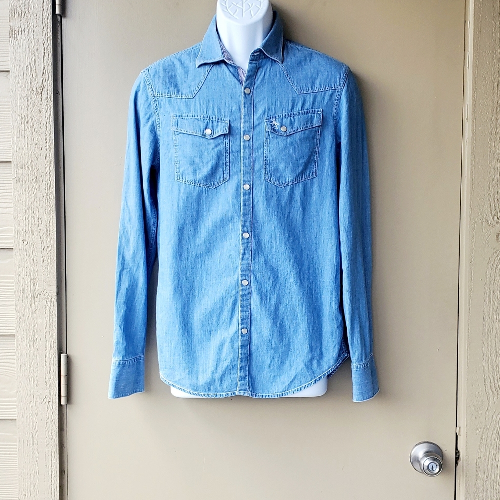 Penguin Heritage Mens Slim Pearl Snap Button Jean Shirt